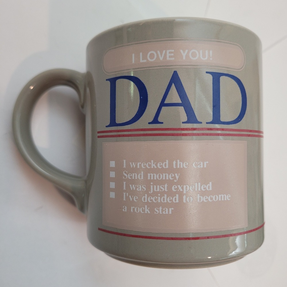 Mt. Clemens Pottery Coffee Mug I Love You Dad Humorous Checklist Grey Vintage